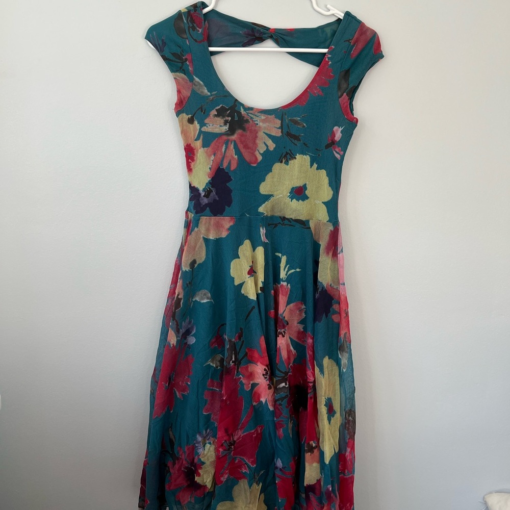 Anthropologie Teal Floral Dress